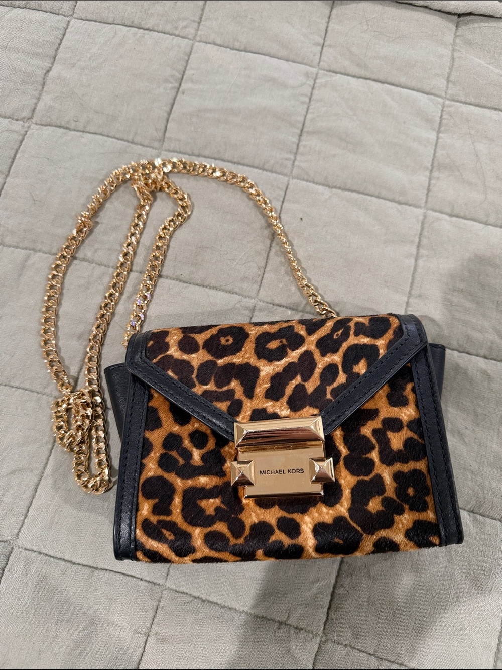 Michael Kors Leopard-Print Crossbody with Gold Chain